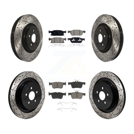 Front Rear Coated Drilled Slotted Disc Brake Rotor & Ceramic Pad Kit For Lincoln Nautilus KDC-101216