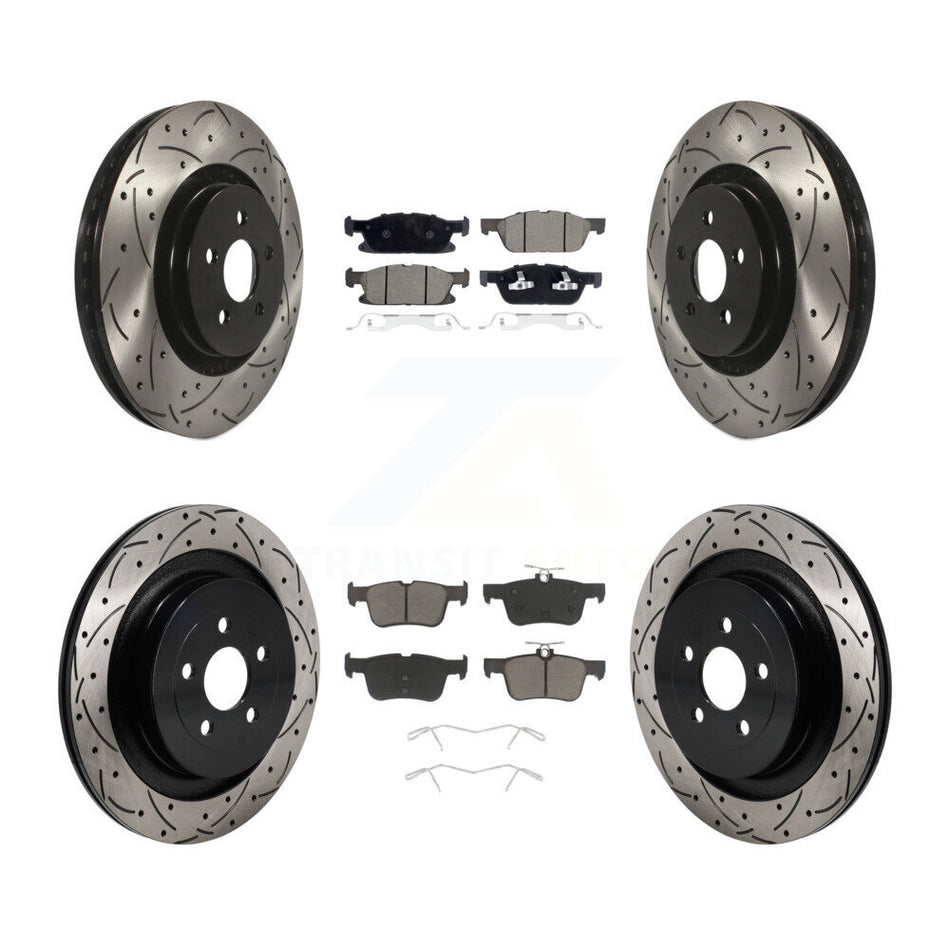 Front Rear Coated Drilled Slotted Disc Brake Rotor & Ceramic Pad Kit For Lincoln Nautilus KDC-101216