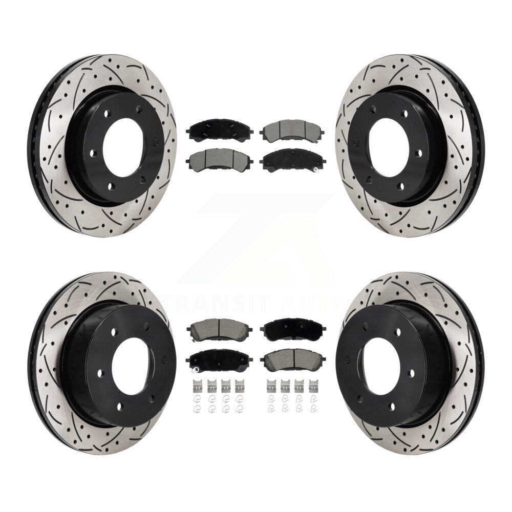 Front Rear Coated Drilled Slot Disc Brake Rotor Ceramic Pad Kit For 2019-2023 Ford Ranger KDC-101224