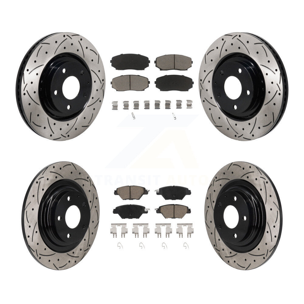 Front Rear Coated Drilled Slot Disc Brake Rotors Ceramic Pad Kit For 2016-2023 Mazda CX-9 KDC-101225