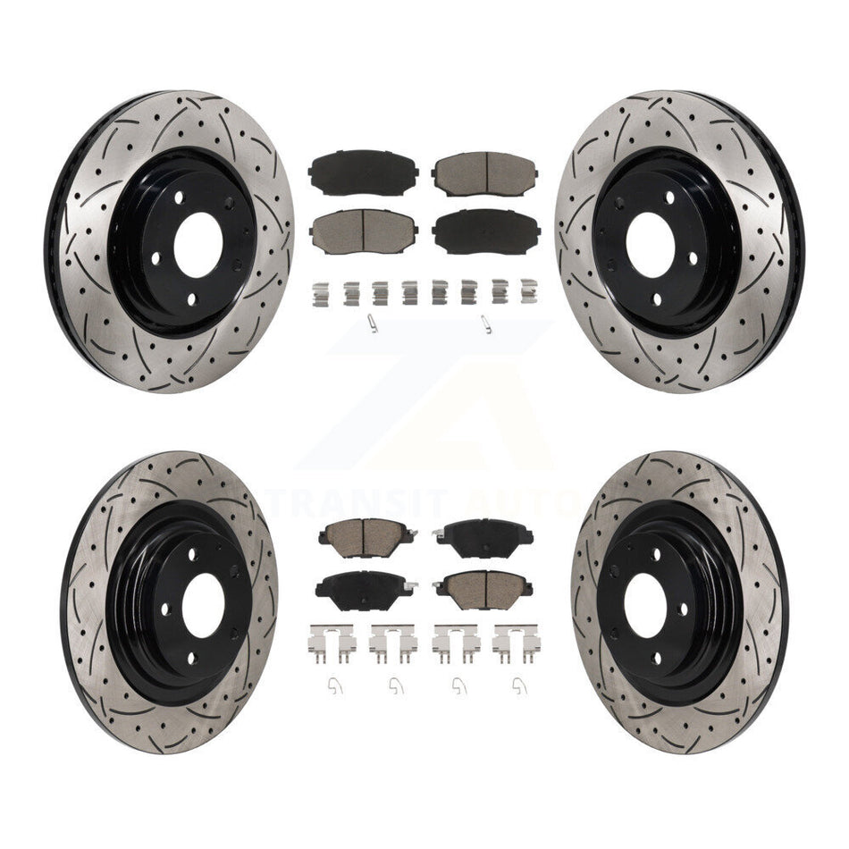 Front Rear Coated Drilled Slot Disc Brake Rotors Ceramic Pad Kit For 2016-2023 Mazda CX-9 KDC-101225