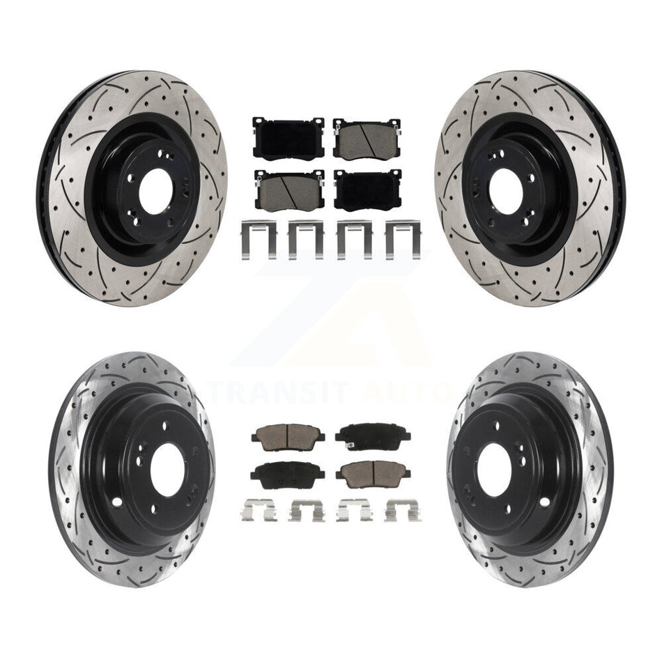 Front Rear Coat Drill Slot Disc Brake Rotors Ceramic Pad Kit For Hyundai Genesis G80 5.0L KDC-101234