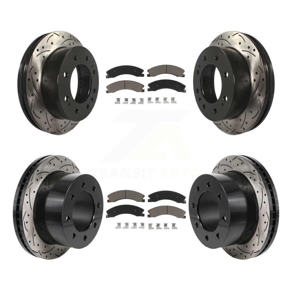 Front Rear Drilled Slot Disc Brake Rotor Ceramic Pad Kit For GMC Sierra 3500 HD Chevrolet KDC-101235