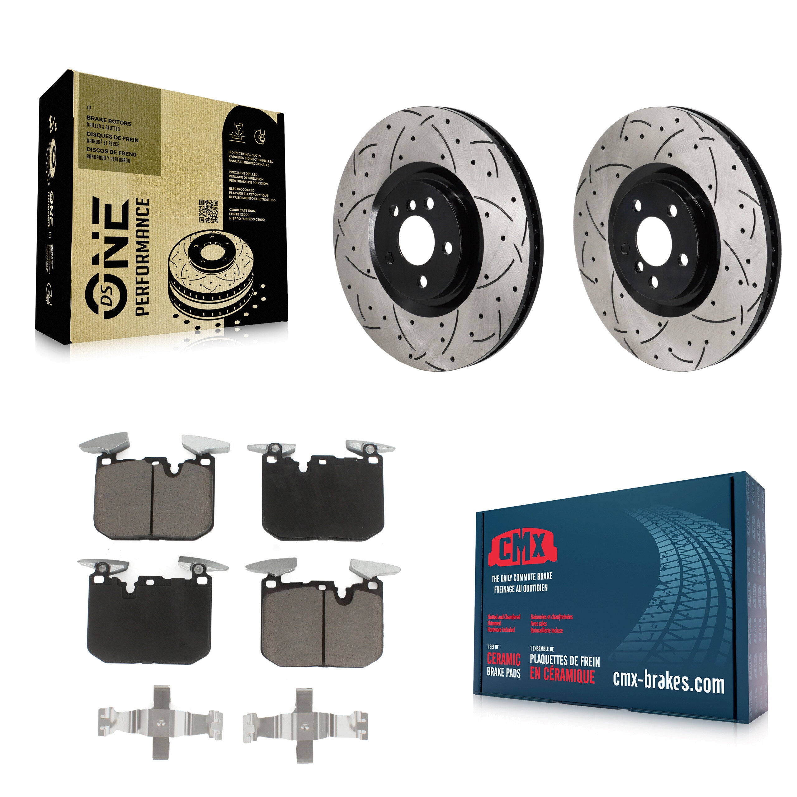 Front Drilled Slot Brake Rotors Ceramic Pad Kit For 2021 Mini Cooper John Works GP KDC-101240