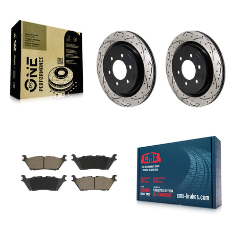 Rear Coated Drilled Slotted Disc Brake Rotor And Ceramic Pad Kit For Ford F-150 Lightning KDC-101260