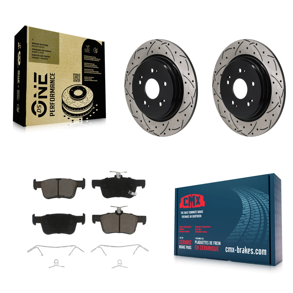 Rear Coated Drilled Slotted Disc Brake Rotors And Ceramic Pad Kit For 2019-2021 Acura RDX KDC-101272