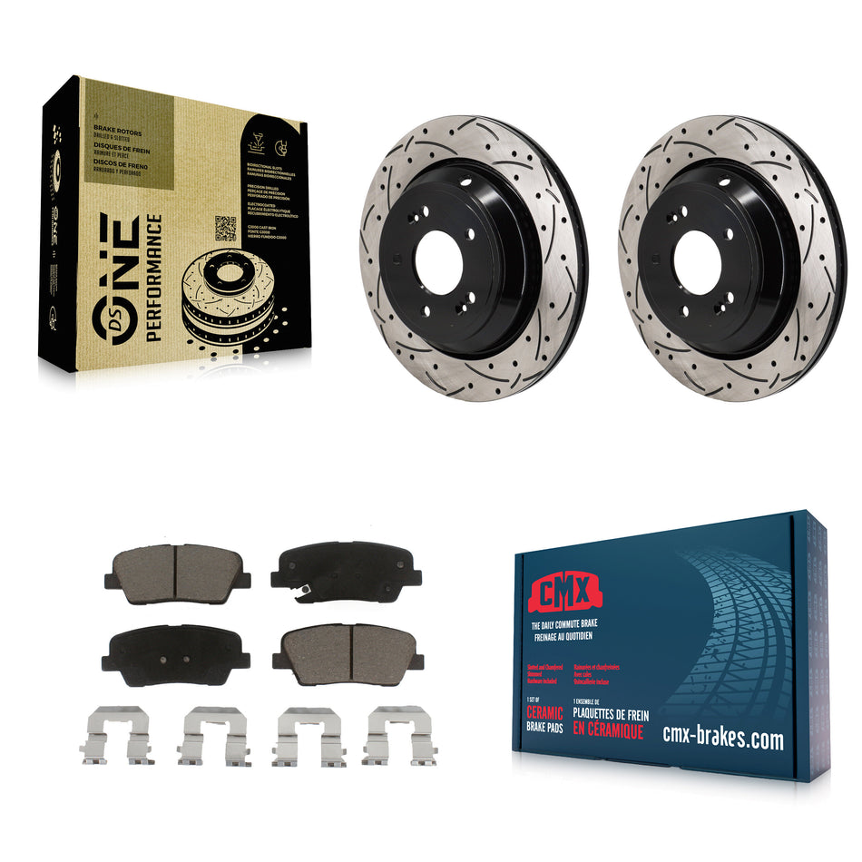 Rear Coated Drilled Slotted Disc Brake Rotor & Ceramic Pad Kit For Hyundai Equus Kia K900 KDC-101280