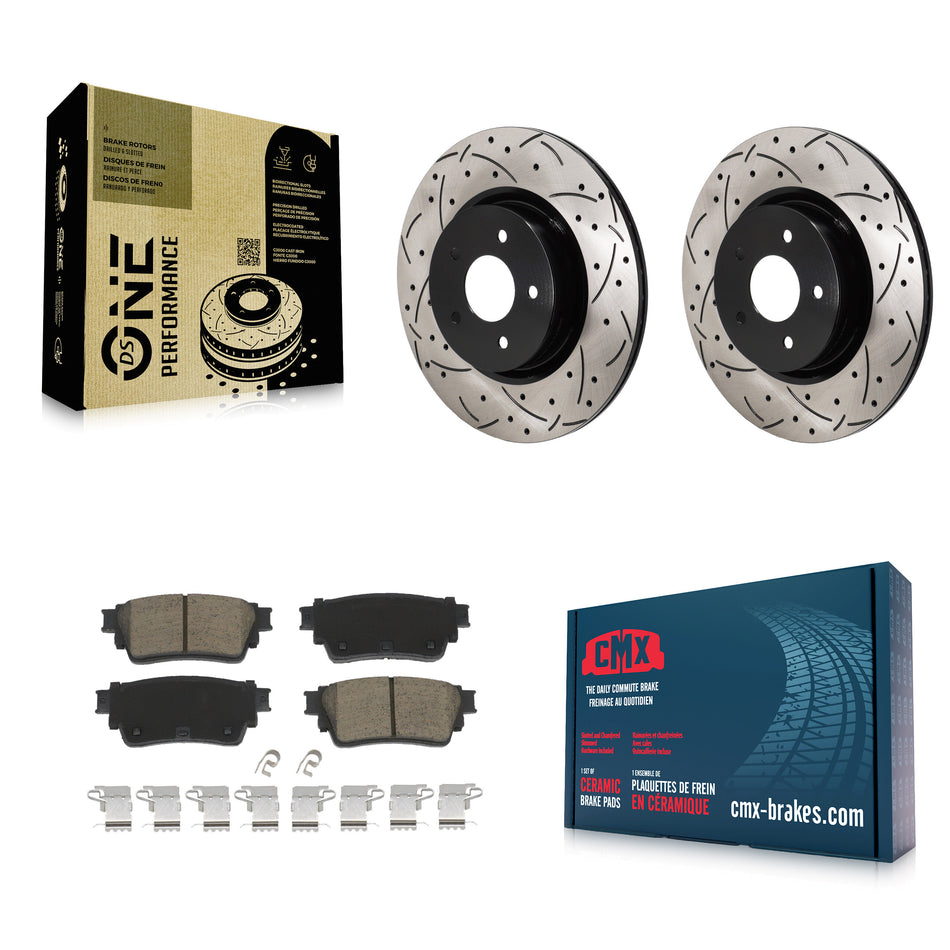 Rear Drilled Slot Brake Rotors Ceramic Pad Kit For Mitsubishi Outlander Nissan Pathfinder KDC-101285