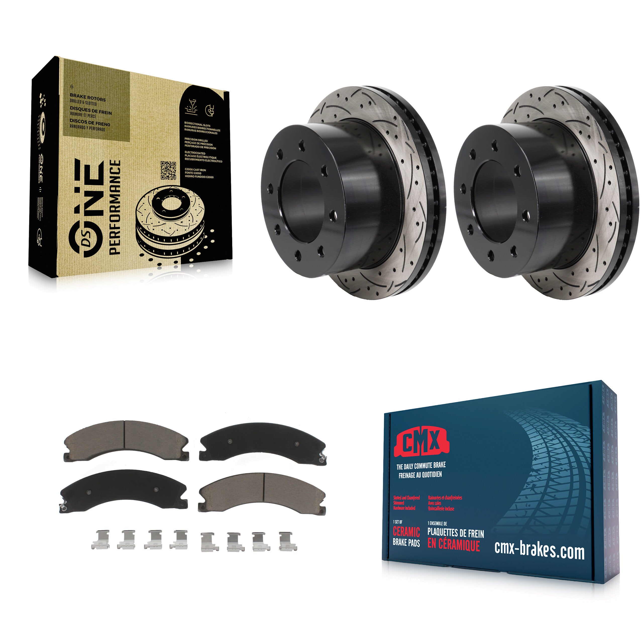 Rear Drilled Slot Brake Rotors Ceramic Pad Kit For GMC Sierra 3500 HD Chevrolet Silverado KDC-101286
