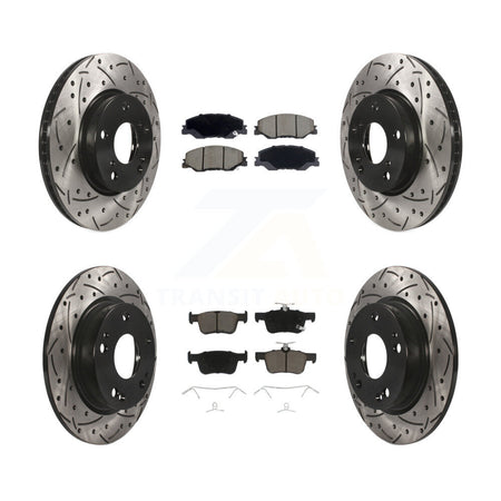 Front Rear Coated Drilled Slotted Disc Brake Rotors And Ceramic Pads Kit For Honda Civic KDC-101289