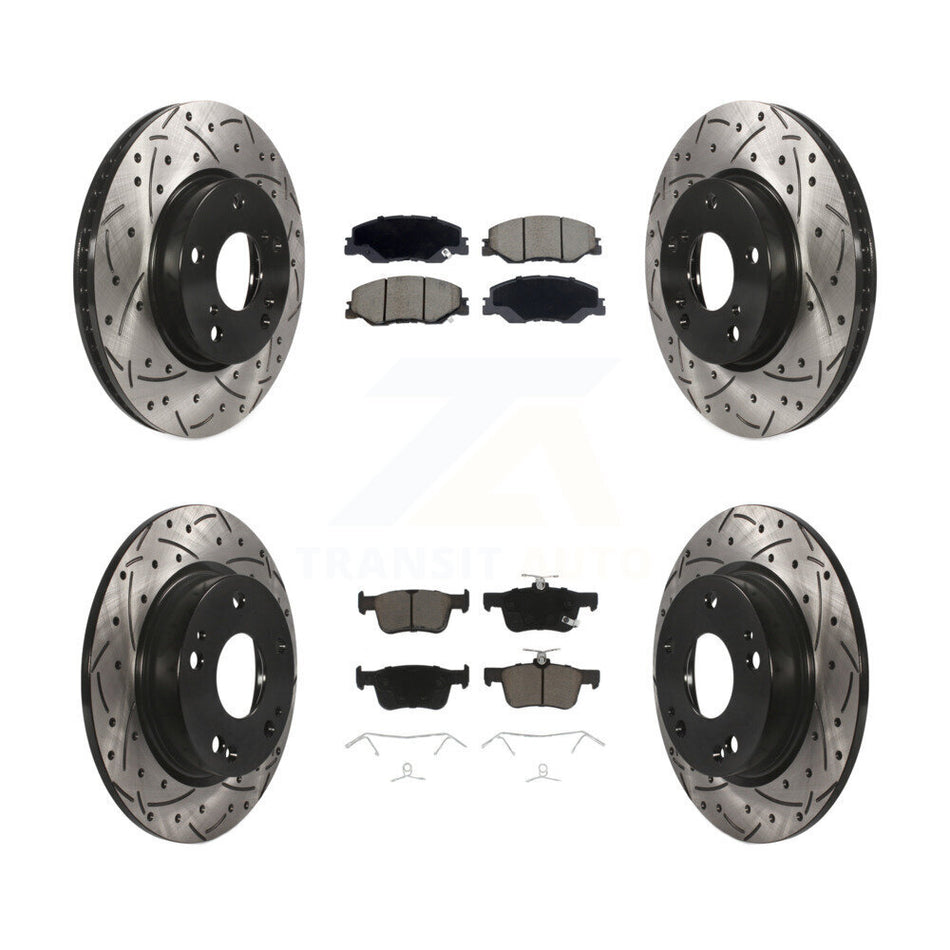Front Rear Coated Drilled Slotted Disc Brake Rotors And Ceramic Pads Kit For Honda Civic KDC-101289