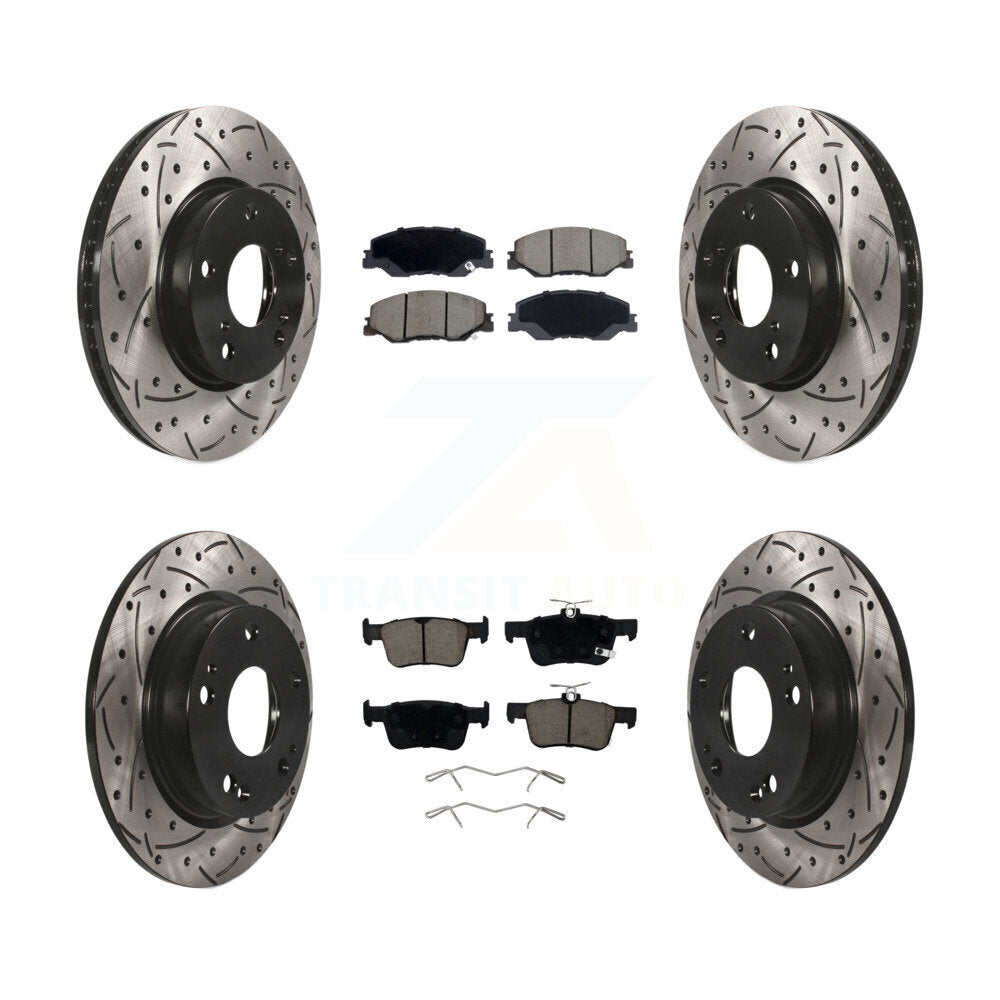 Front Rear Coated Drill Slot Disc Brake Rotor Ceramic Pad Kit For 2019-2022 Honda Insight KDC-101290