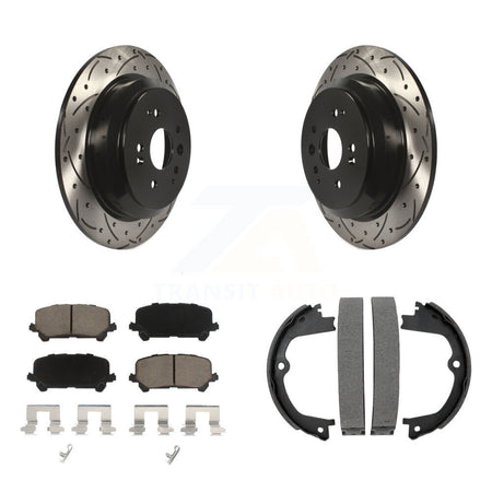 Rear Disc Drilled & Slotted Rotors Ceramic Pads Parking Shoes Kit For 2014-2016 Acura MDX KDC-101299