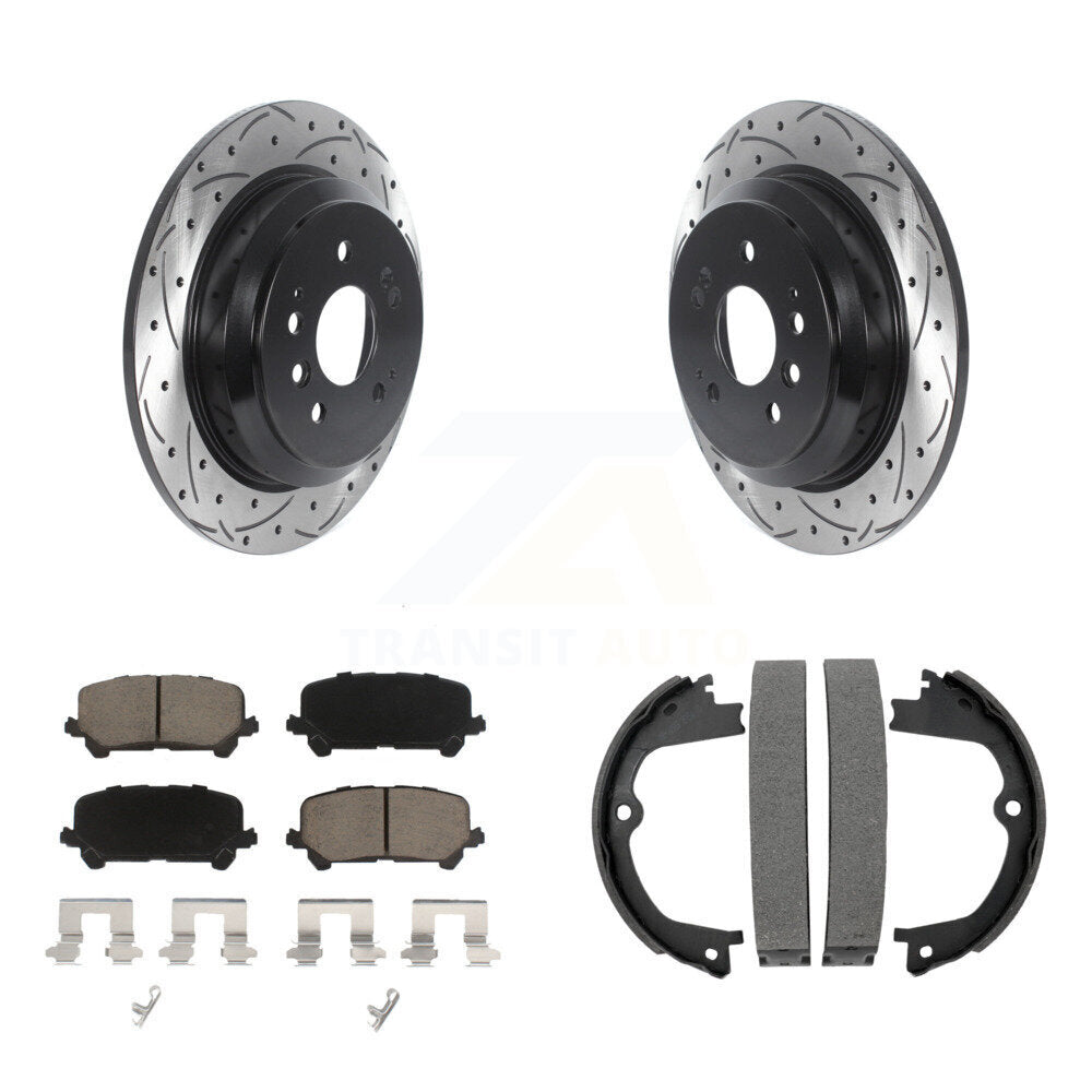 Rear Disc Drilled & Slotted Rotors Ceramic Pads Parking Brake Shoes Kit For Honda Pilot KDC-101300