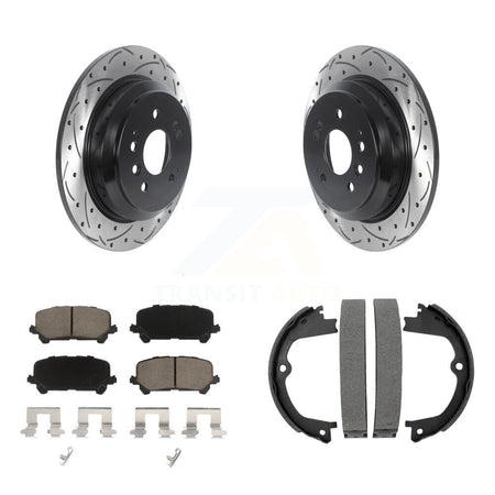 Rear Disc Drilled & Slotted Rotors Ceramic Pads Parking Brake Shoes Kit For Honda Pilot KDC-101300