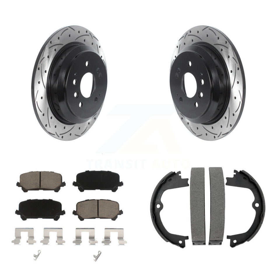 Rear Disc Drilled & Slotted Rotors Ceramic Pads Parking Brake Shoes Kit For Honda Pilot KDC-101300