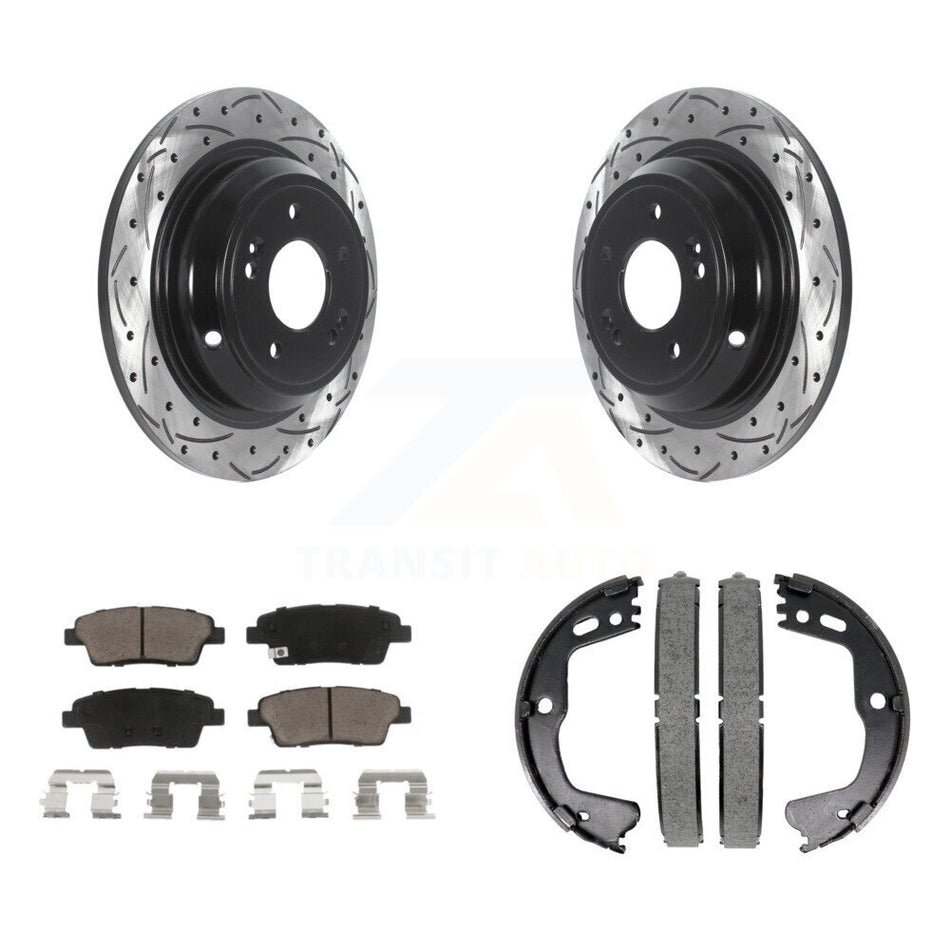 Rear Disc Drilled & Slotted Rotors Ceramic Pads Parking Shoes Kit For Hyundai Genesis G80 KDC-101311