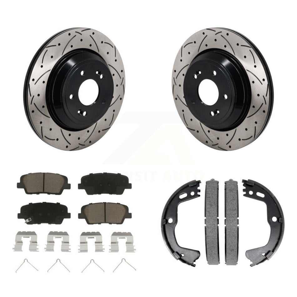 Rear Disc Drilled & Slotted Rotors Ceramic Pads Parking Shoes Kit For Genesis G80 3.3L KDC-101312