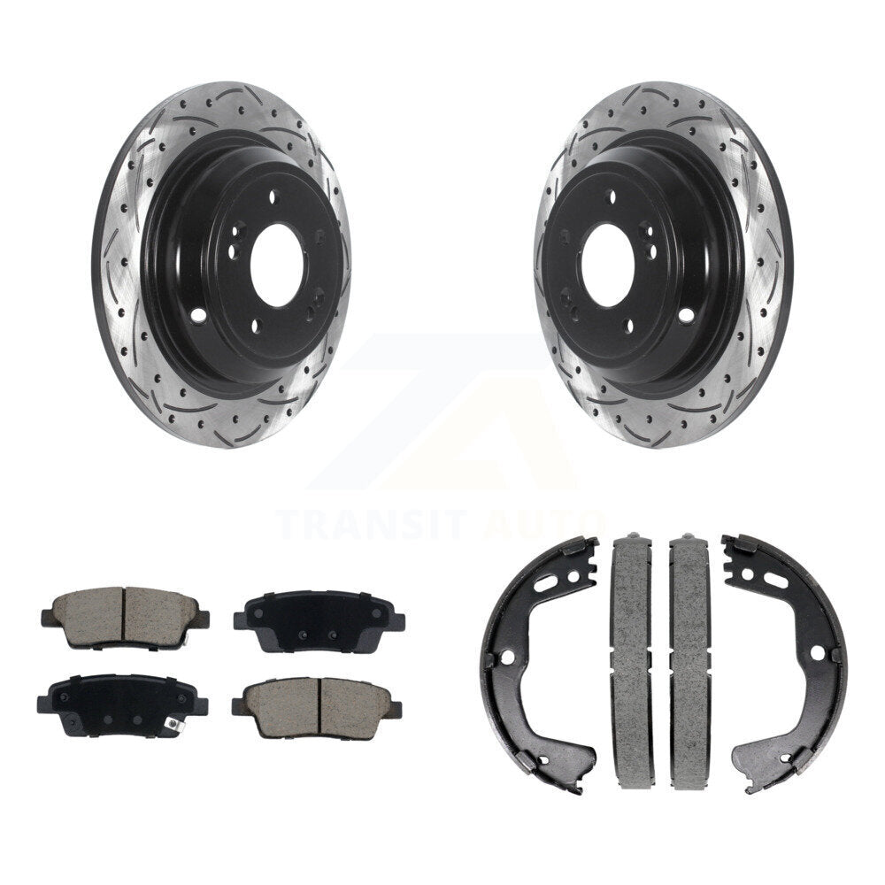 Rear Disc Drilled & Slotted Rotors Ceramic Pads Parking Brake Shoes Kit For Genesis G80 KDC-101313