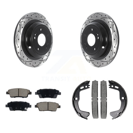 Rear Disc Drilled & Slotted Rotors Ceramic Pads Parking Brake Shoes Kit For Genesis G80 KDC-101313