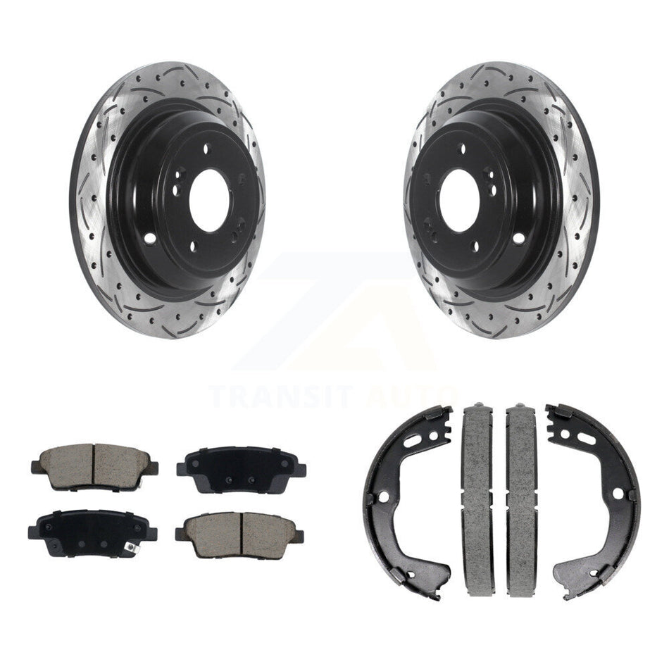 Rear Disc Drilled & Slotted Rotors Ceramic Pads Parking Brake Shoes Kit For Genesis G80 KDC-101313