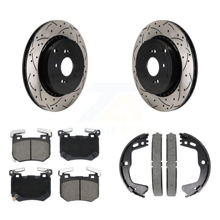 Rear Disc Drilled & Slotted Rotors Ceramic Pads Parking Shoes Kit For Kia Stinger Genesis KDC-101315