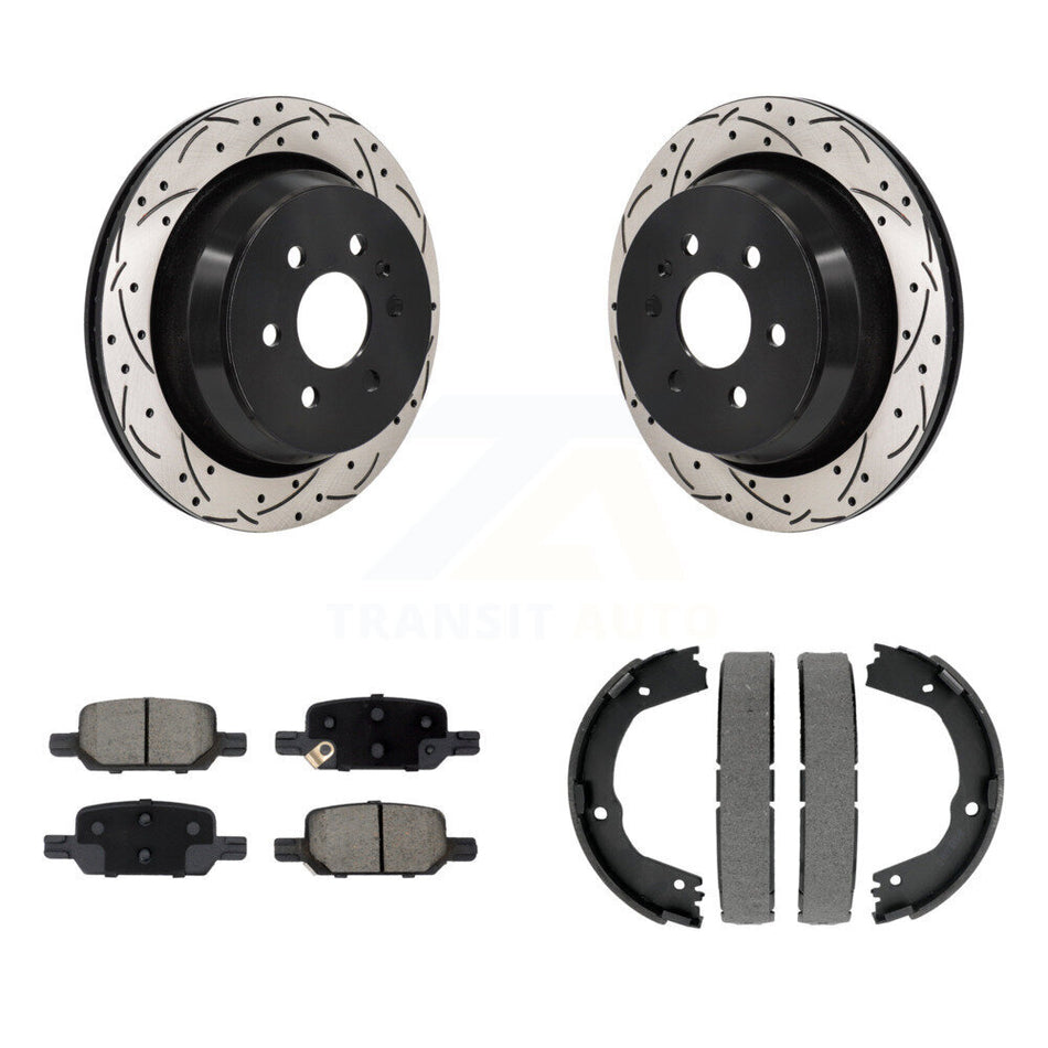 Rear Disc Drilled & Slotted Rotors Ceramic Pads Parking Shoes Kit For Chevrolet Colorado KDC-101320