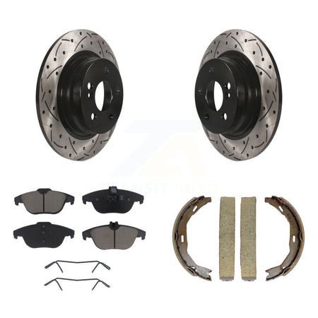 Rear Disc Drilled & Slotted Rotors Ceramic Pads Parking Shoes Kit For Mercedes-Benz C300 KDC-101321