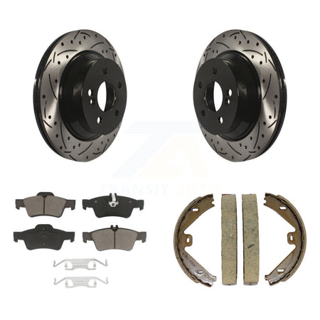 Rear Disc Drilled & Slotted Rotors Ceramic Pads Parking Shoes Kit For Mercedes-Benz E350 KDC-101323