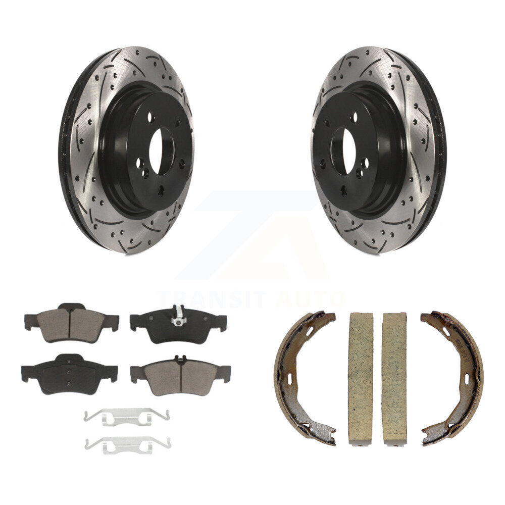 Rear Disc Drilled & Slotted Rotors Ceramic Pads Parking Shoes Kit For Mercedes-Benz E550 KDC-101327