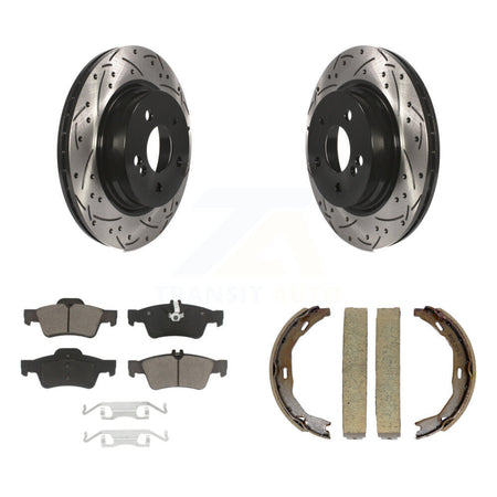 Rear Disc Drilled & Slotted Rotors Ceramic Pads Parking Shoes Kit For Mercedes-Benz E550 KDC-101327