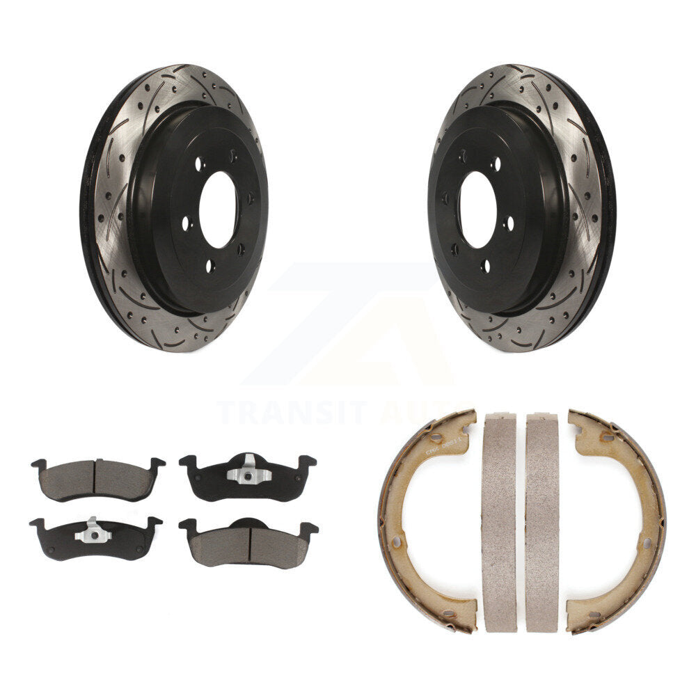 Rear Disc Drilled & Slotted Rotors Ceramic Pads And Parking Shoes Kit For Ford Expedition KDC-101328