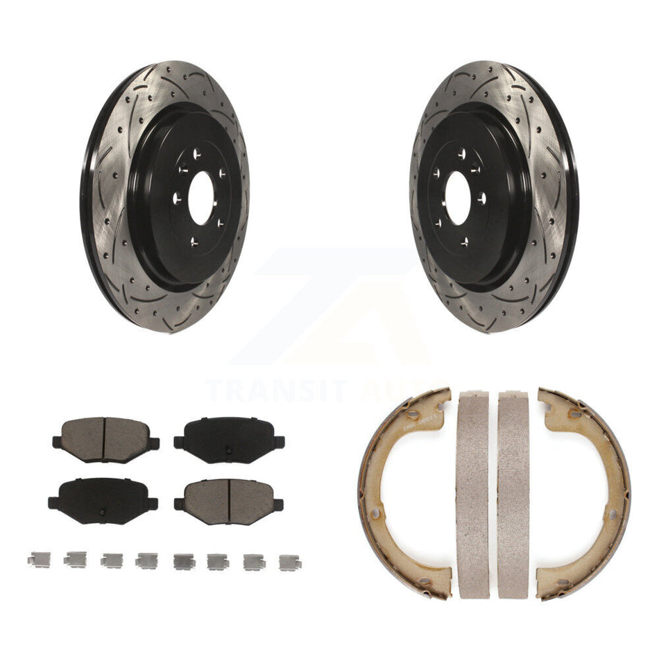 Rear Disc Drilled & Slotted Rotors Ceramic Pads Parking Brake Shoes Kit For Lincoln MKT KDC-101332