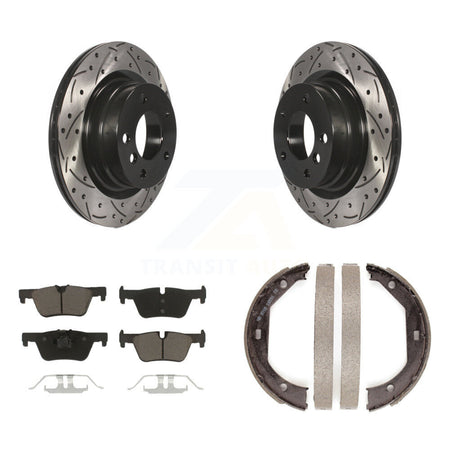 Rear Disc Drilled & Slotted Rotors Ceramic Pads And Parking Brake Shoes Kit For BMW 328i KDC-101333