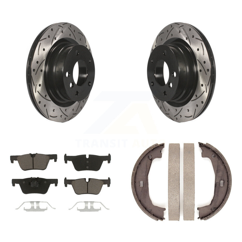 Rear Disc Drilled & Slotted Rotors Ceramic Pads And Parking Shoes Kit For BMW 230i xDrive KDC-101334