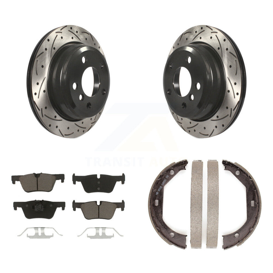 Rear Disc Drilled & Slotted Rotors Ceramic Pads Parking Shoes Kit For BMW 328i xDrive GT KDC-101336