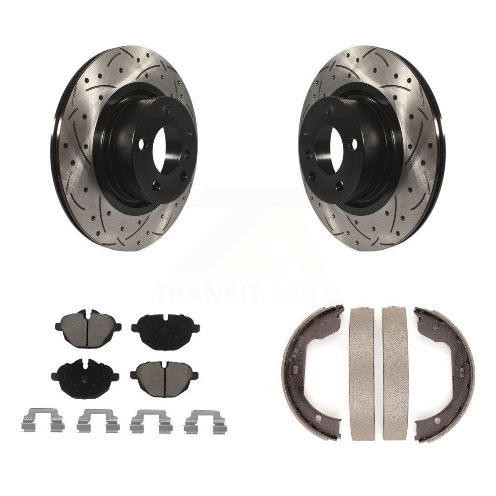Rear Disc Drilled & Slotted Rotors Ceramic Pads Parking Shoes Kit For 11 BMW X3 xDrive28i KDC-101347