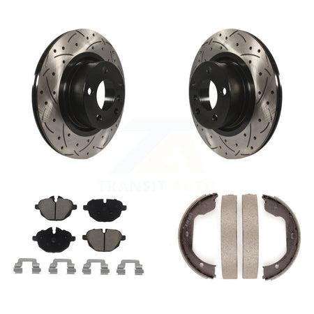 Rear Disc Drilled & Slotted Rotors Ceramic Pads Parking Shoes Kit For 11 BMW X3 xDrive28i KDC-101347