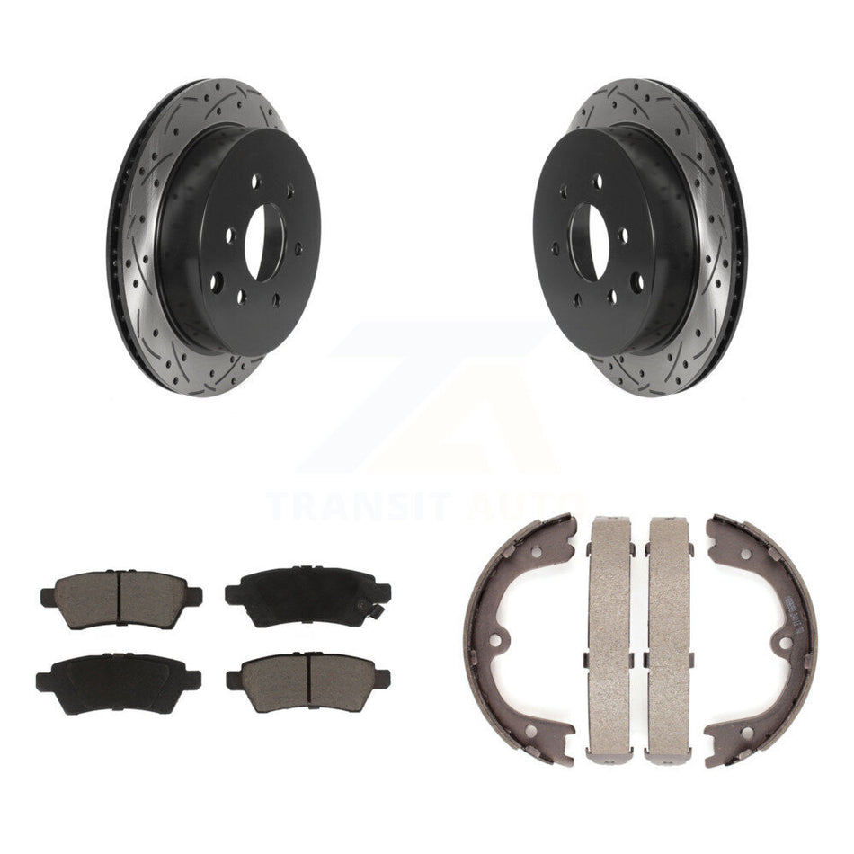 Rear Disc Drilled & Slotted Rotors Ceramic Pads Parking Shoes Kit For 06-07 Nissan Xterra KDC-101356