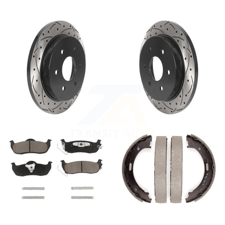 Rear Disc Drilled & Slotted Rotors Ceramic Pads Parking Shoes Kit For Nissan TITAN Armada KDC-101357