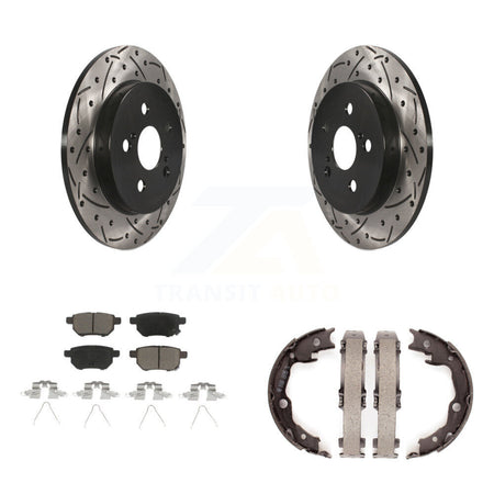 Rear Disc Drilled & Slotted Rotors Ceramic Pads Parking Shoes Kit For Toyota Matrix Vibe KDC-101363