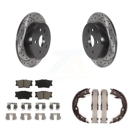Rear Disc Drilled & Slotted Rotors Ceramic Pads Parking Brake Shoes Kit For Toyota Camry KDC-101364