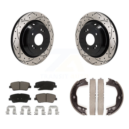 Rear Disc Drilled & Slotted Rotors Ceramic Pads Parking Shoes Kit For 11-13 Hyundai Equus KDC-101366