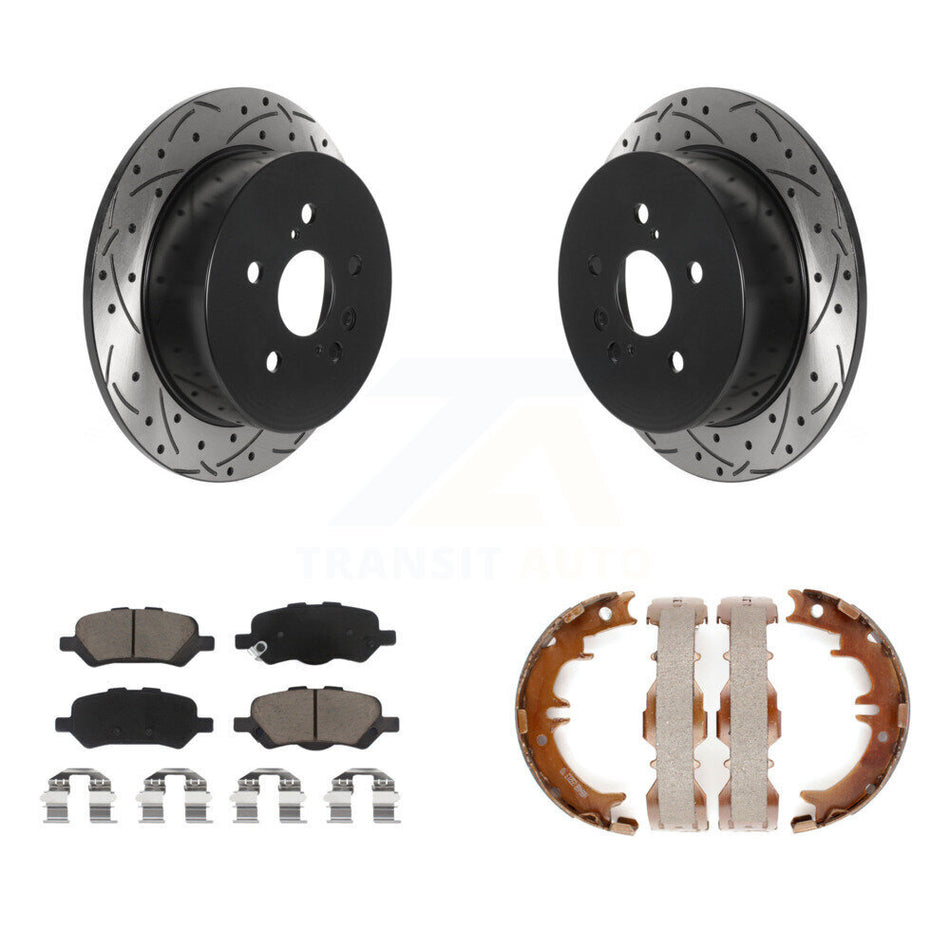 Rear Disc Drilled & Slotted Rotors Ceramic Pads Parking Shoes Kit For 09-16 Toyota Venza KDC-101371