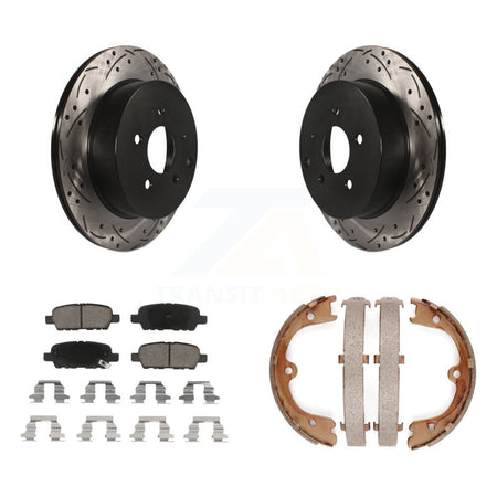 Rear Disc Drilled & Slotted Rotors Ceramic Pads Parking Shoes Kit For INFINITI FX35 Quest KDC-101372