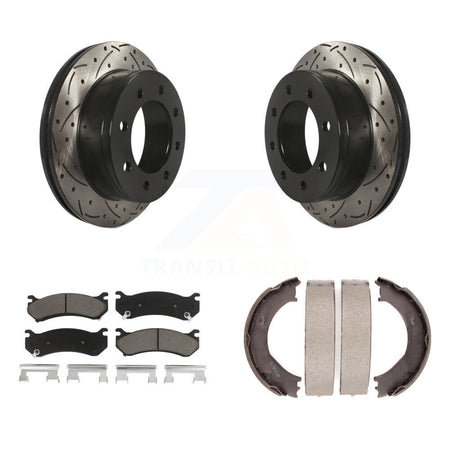 Rear Disc Drilled & Slotted Rotors Ceramic Pads Parking Shoes Kit For Chevrolet GMC 2500 KDC-101376