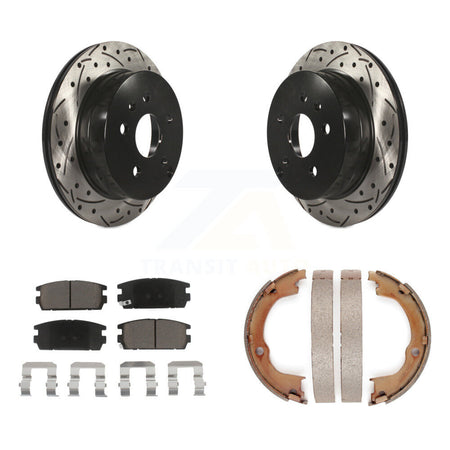 Rear Disc Drilled & Slotted Rotors Ceramic Pads Parking Shoes Kit For Chevrolet Equinox KDC-101380