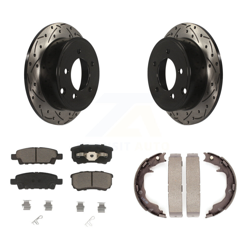 Rear Disc Drilled & Slotted Rotors Ceramic Pads Parking Shoes Kit For Jeep Patriot Dodge KDC-101391