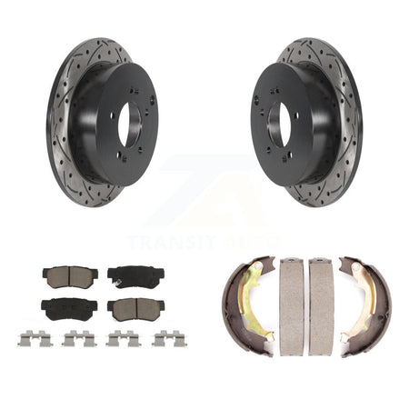 Rear Disc Drilled & Slotted Rotors Ceramic Pads Parking Shoes Kit For Hyundai Tucson Kia KDC-101398