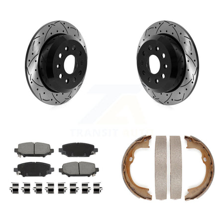 Rear Disc Drilled & Slotted Rotors Ceramic Pads Parking Shoes Kit For Jeep Wrangler Sport KDC-101403